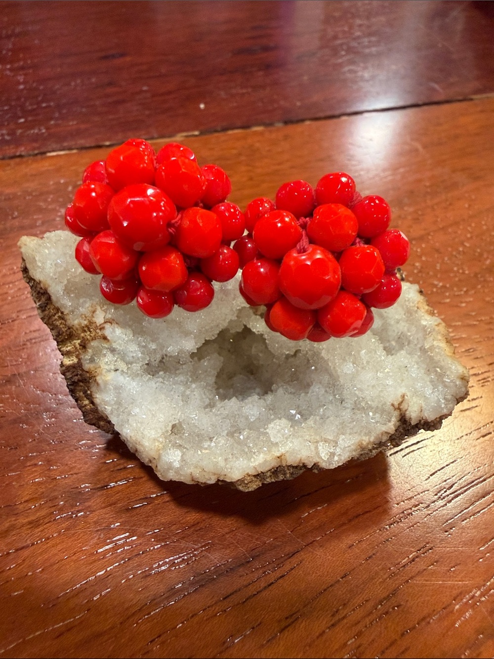 Vintage Bold Red Cluster Bead Earrings - Unbranded